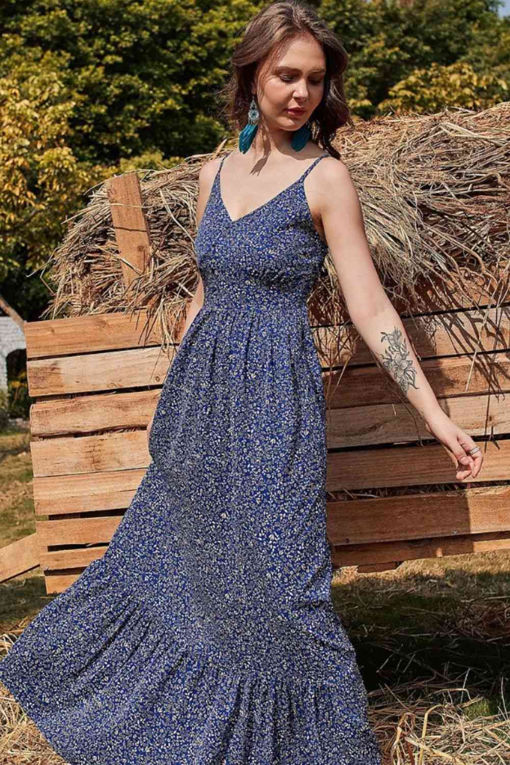 Ditsy Floral Spaghetti Strap Maxi Dress - Athleuse