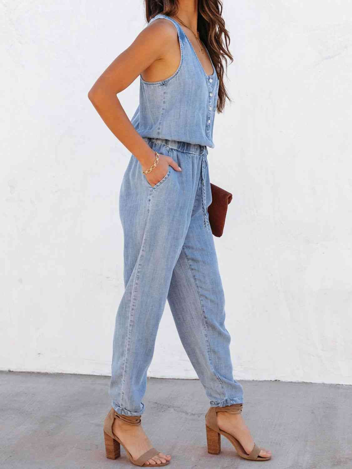 Drawstring Waist Sleeveless Jumpsuit - Athleuse