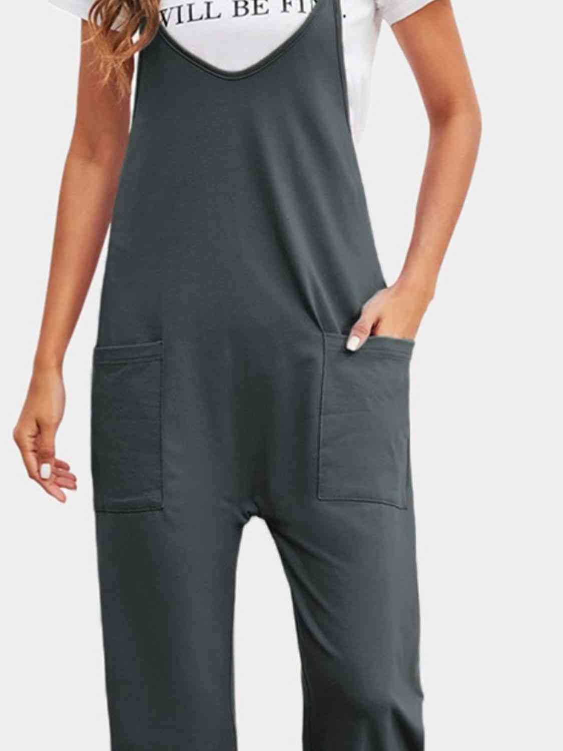 Full Size Spaghetti Strap Straight Leg Jumpsuit with Pockets - Athleuse