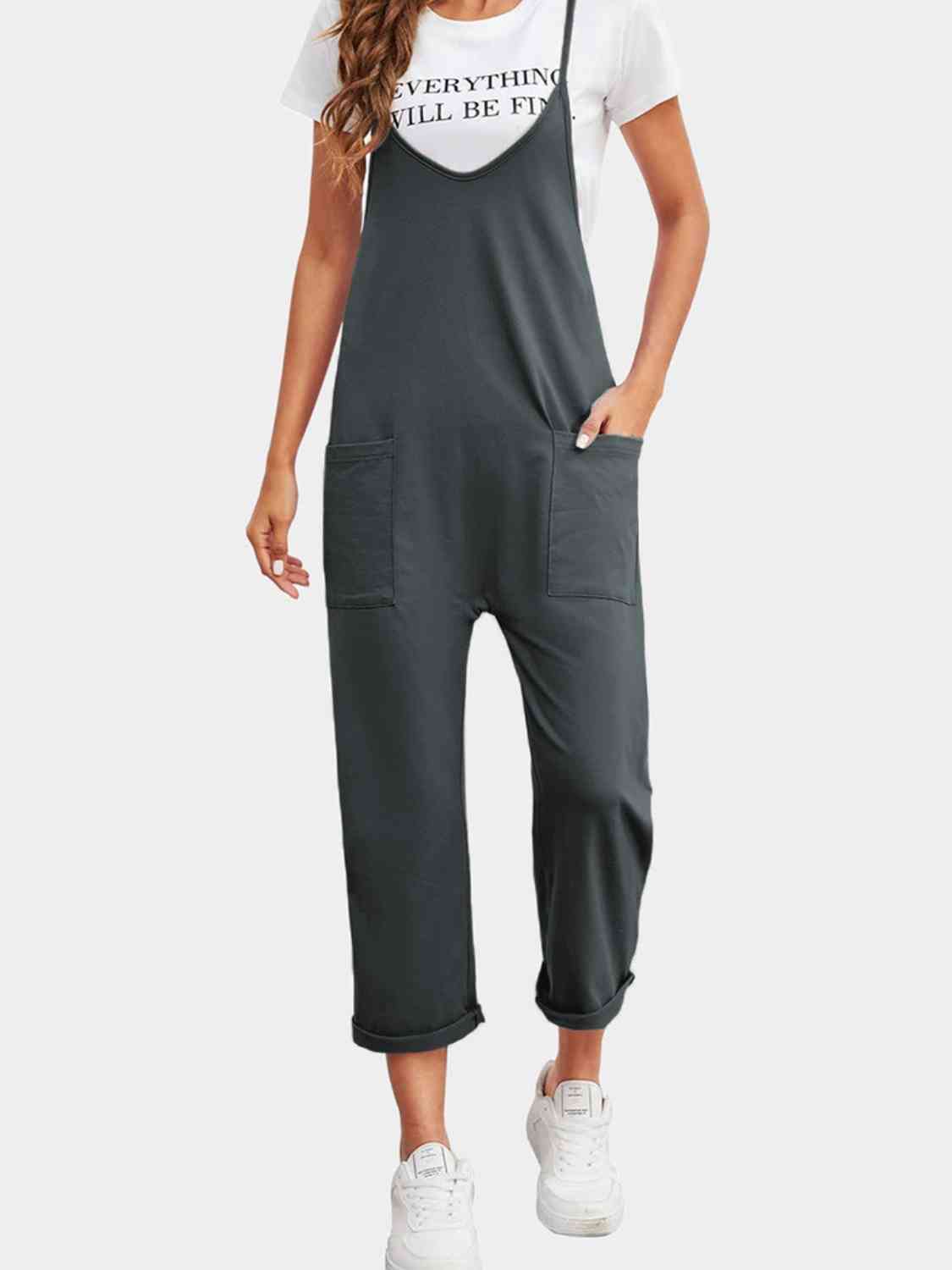 Full Size Spaghetti Strap Straight Leg Jumpsuit with Pockets - Athleuse