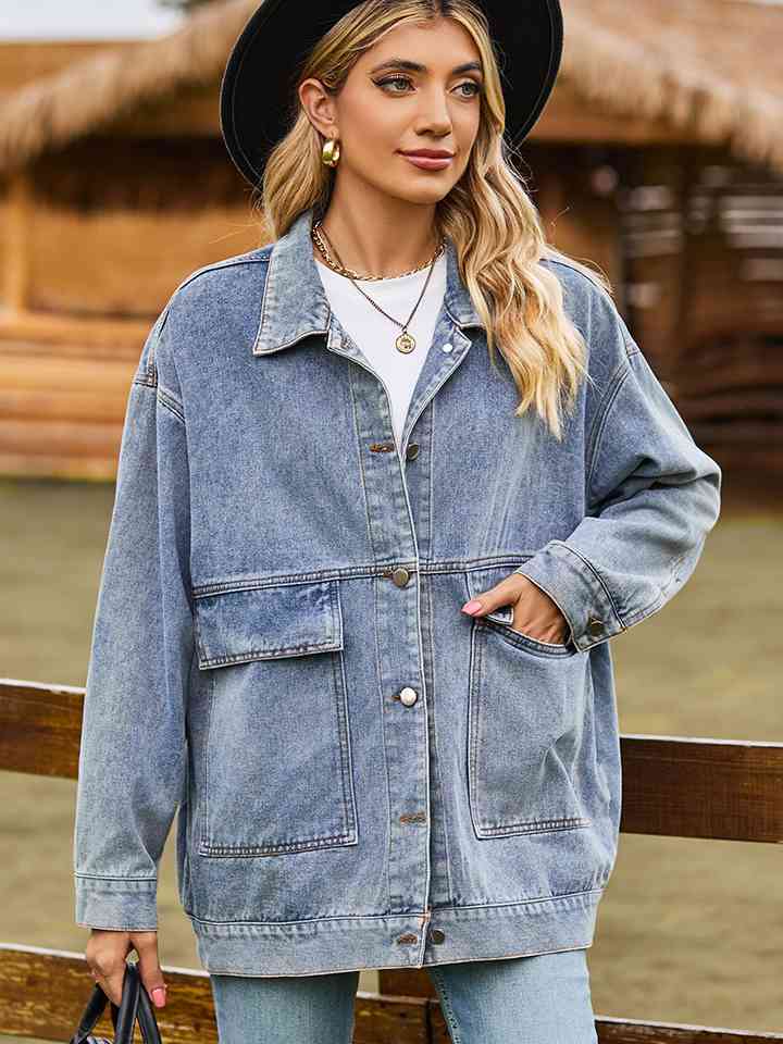 Dropped Shoulder Denim Jacket - Athleuse