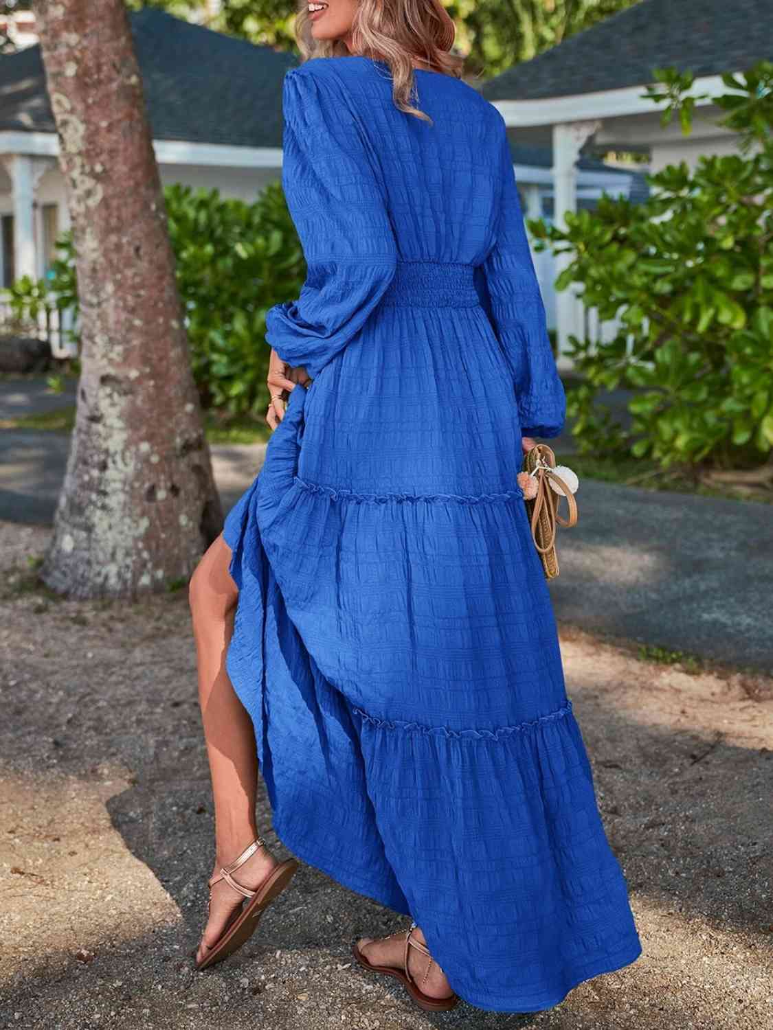 Smocked Waist V-Neck Maxi Dress - Athleuse