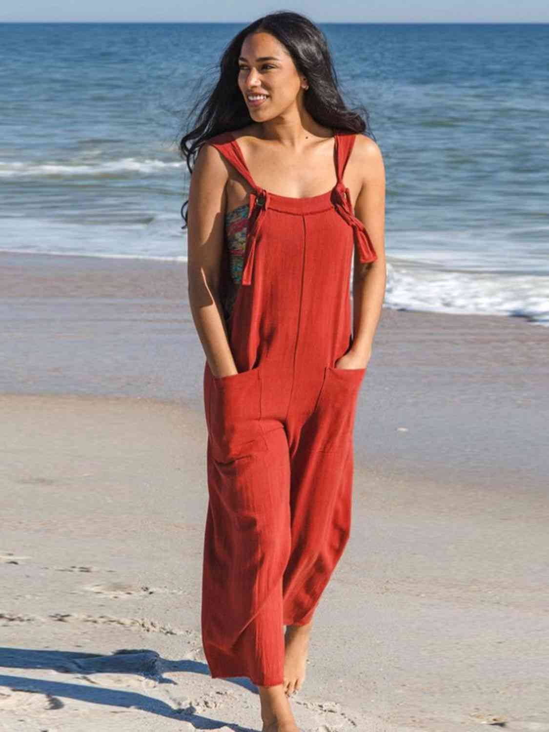 Sleeveless Straight Neck Pocketed Jumpsuit - Athleuse