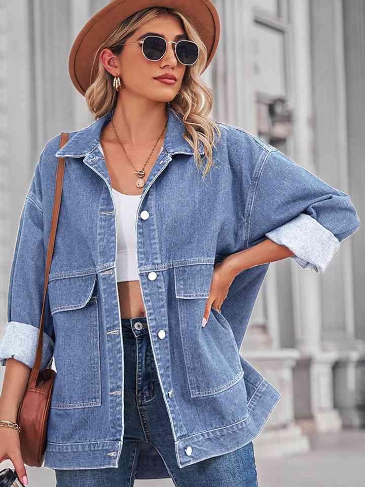 Dropped Shoulder Denim Jacket - Athleuse