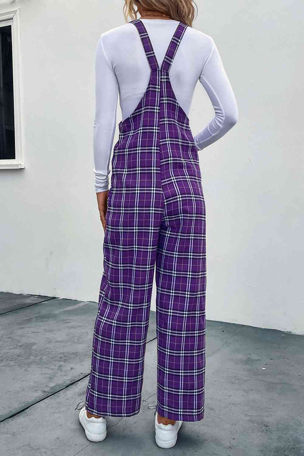 Plaid Straight Leg Overalls - Athleuse