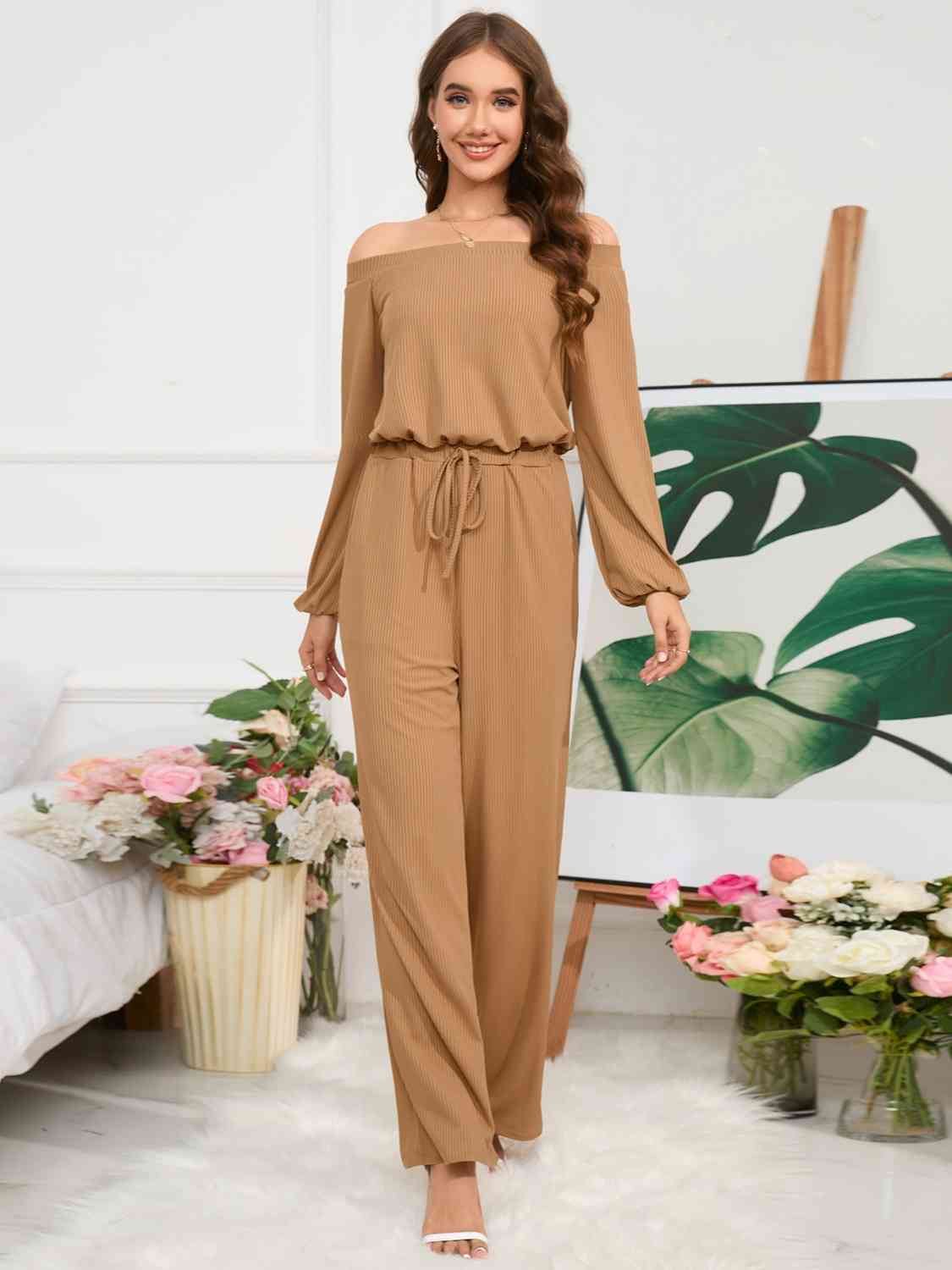 Off-Shoulder Straight Leg Jumpsuit - Athleuse