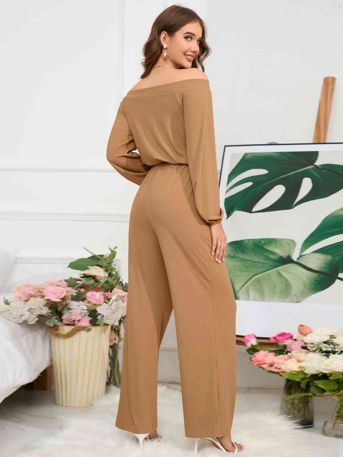 Off-Shoulder Straight Leg Jumpsuit - Athleuse