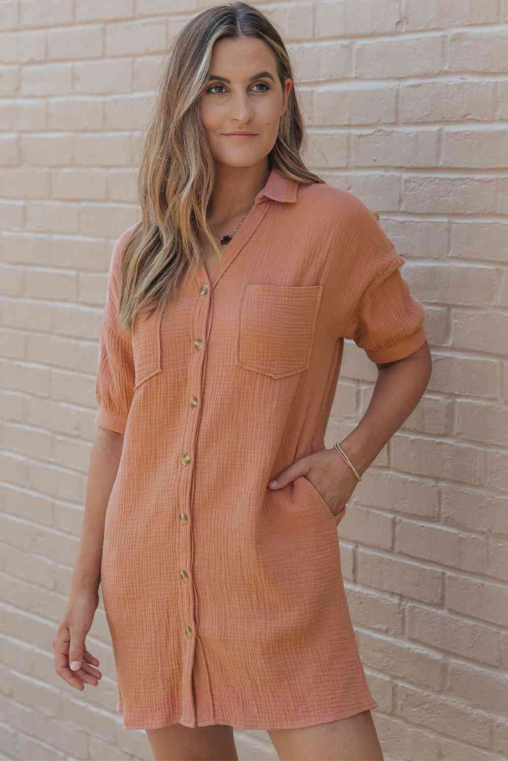 Collared Neck Mini Dress with Pockets - Athleuse