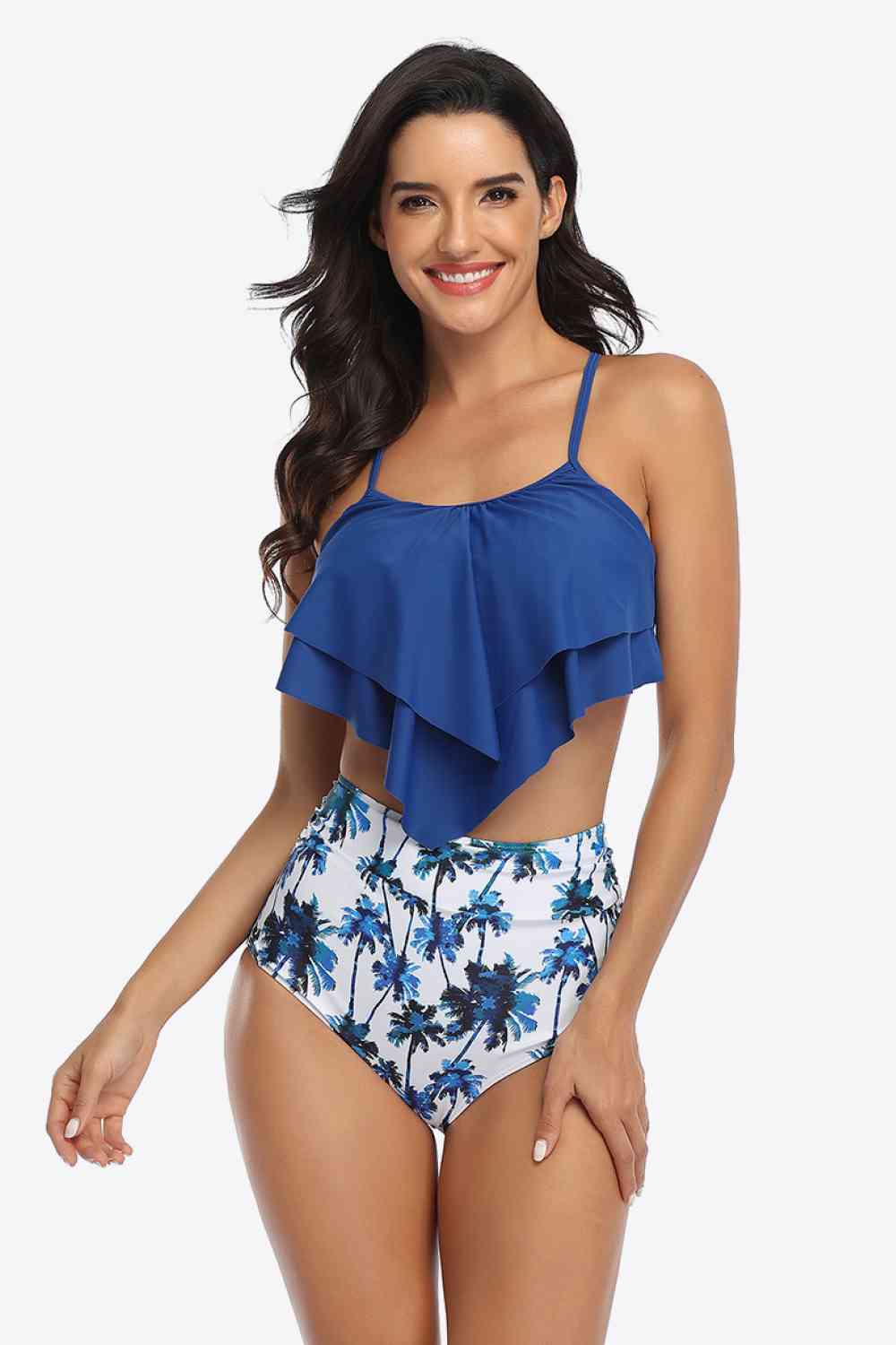 Botanical Print Ruffled Two-Piece Swimsuit - Athleuse