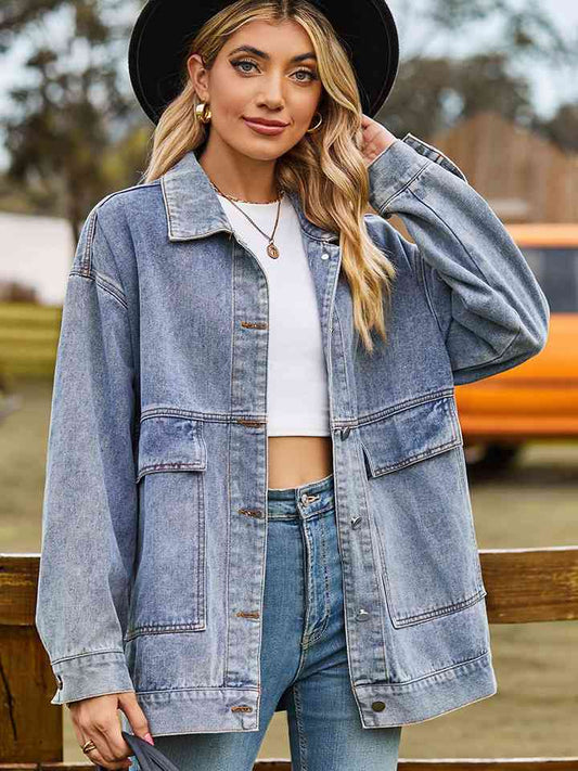 Dropped Shoulder Denim Jacket - Athleuse