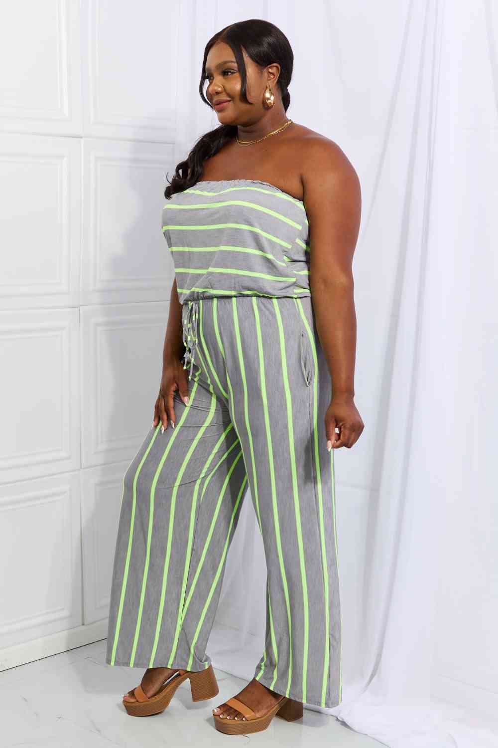 Sew In Love Pop Of Color Full Size Sleeveless Striped Jumpsuit - Athleuse