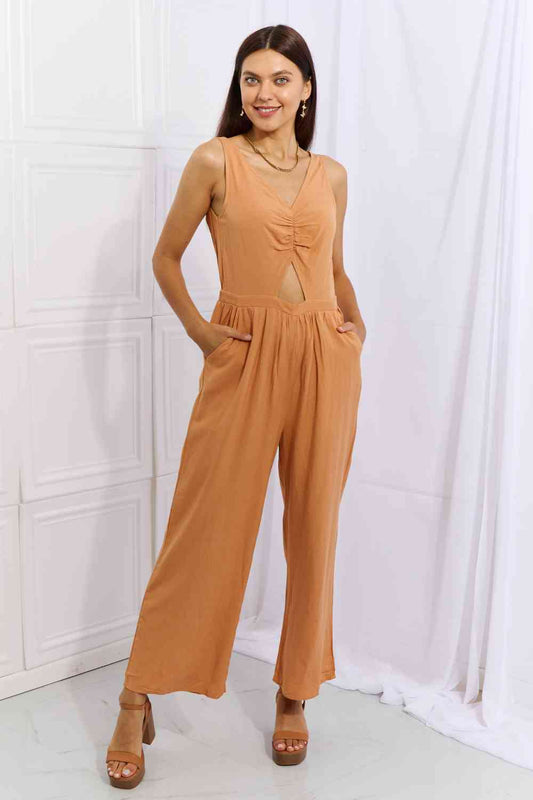 HEYSON Feels Right Cut Out Detail Wide Leg Jumpsuit in Sherbet - Athleuse