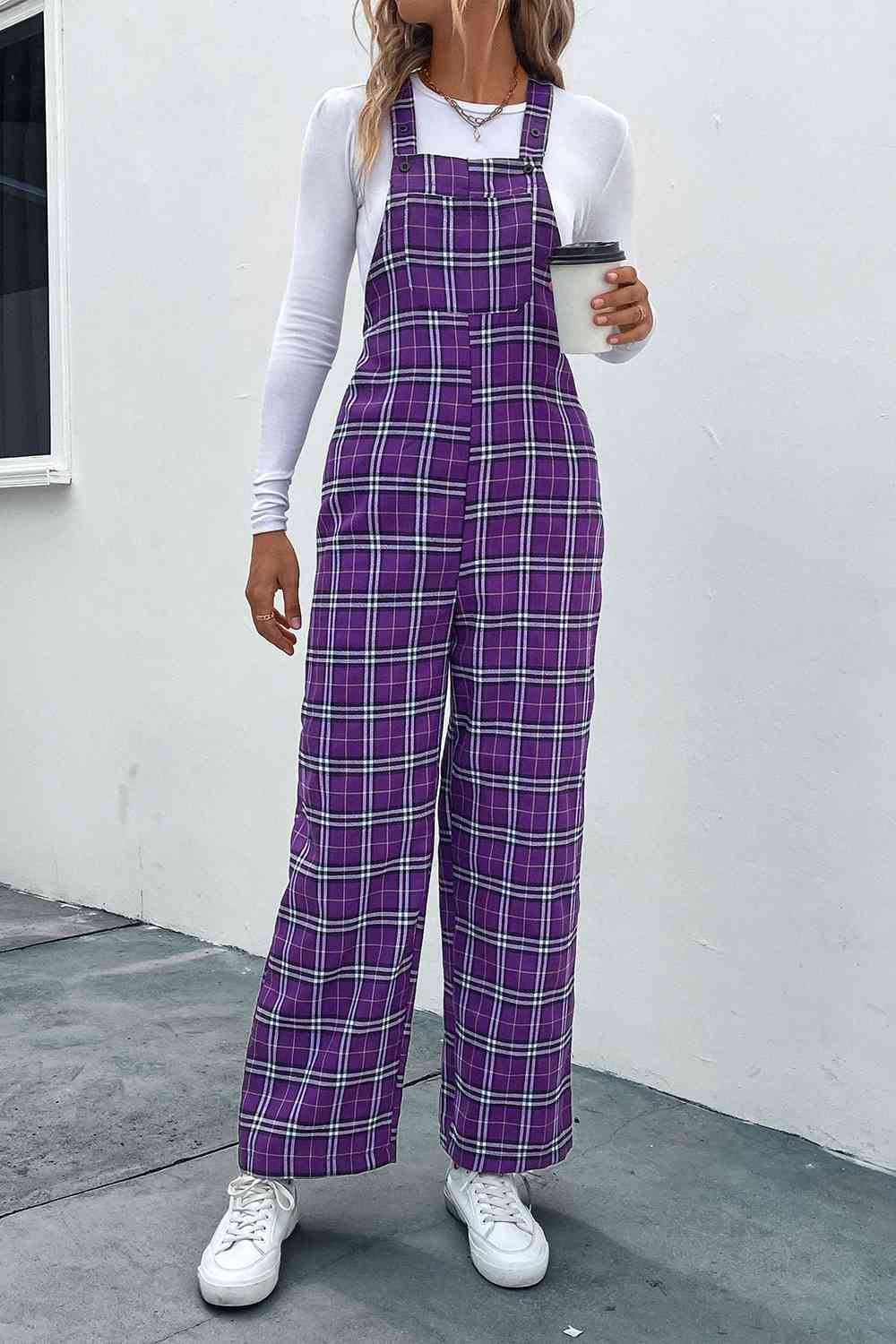 Plaid Straight Leg Overalls - Athleuse