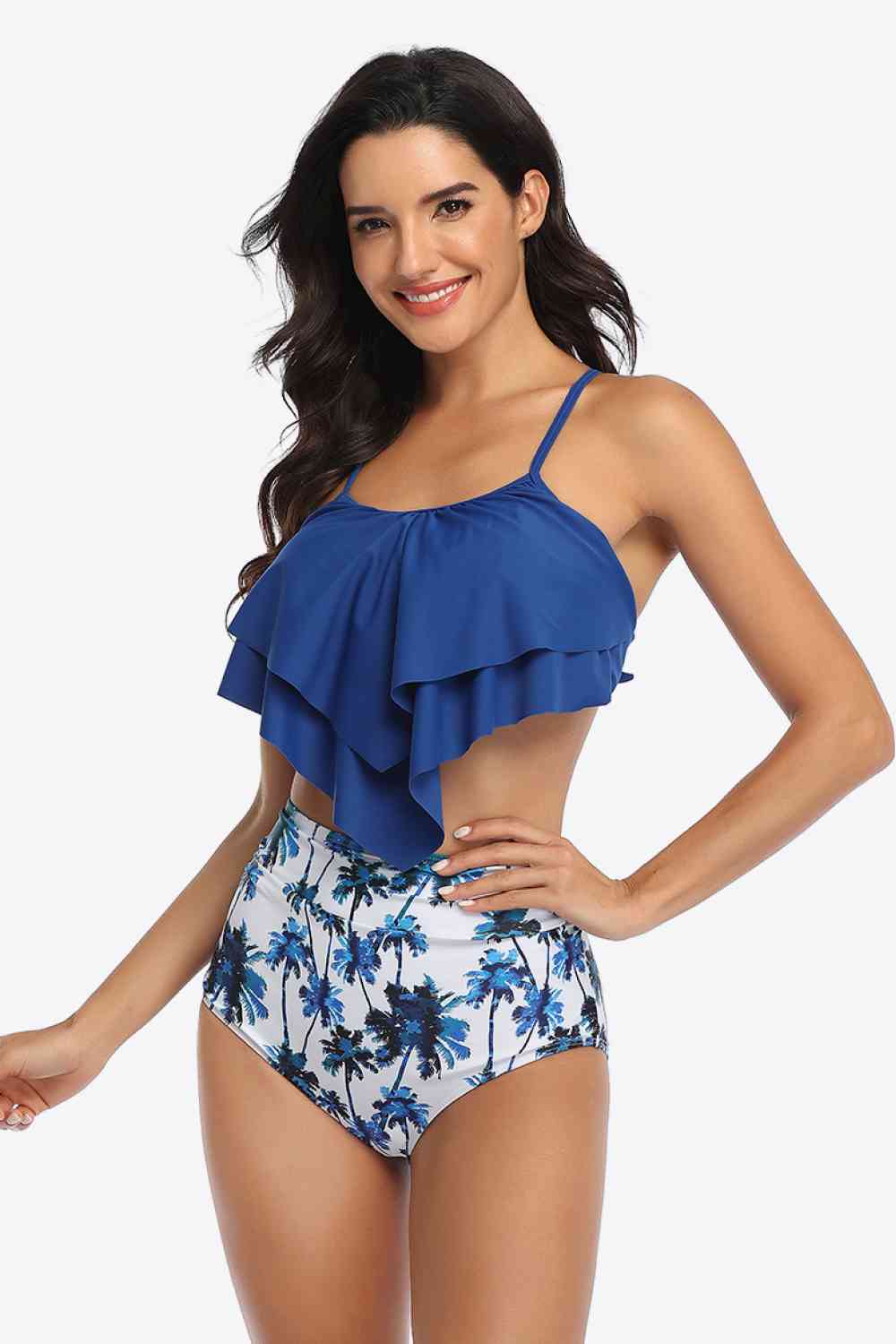 Botanical Print Ruffled Two-Piece Swimsuit - Athleuse