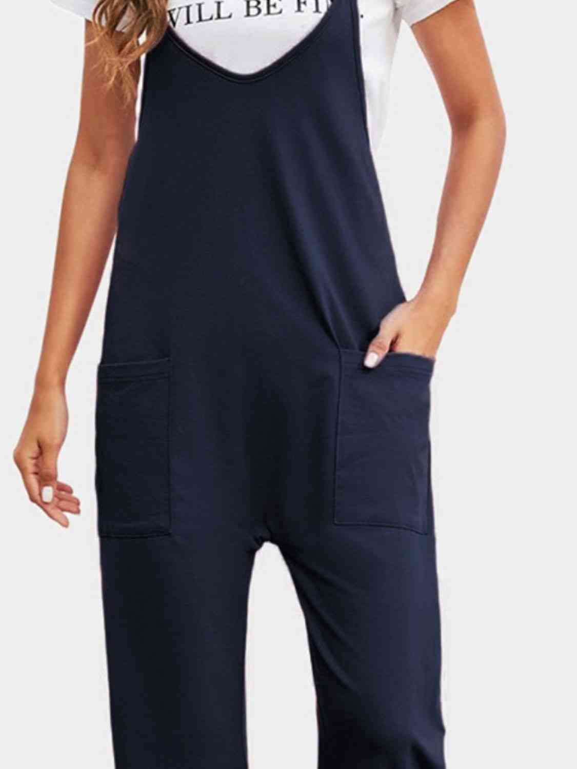 Full Size Spaghetti Strap Straight Leg Jumpsuit with Pockets - Athleuse