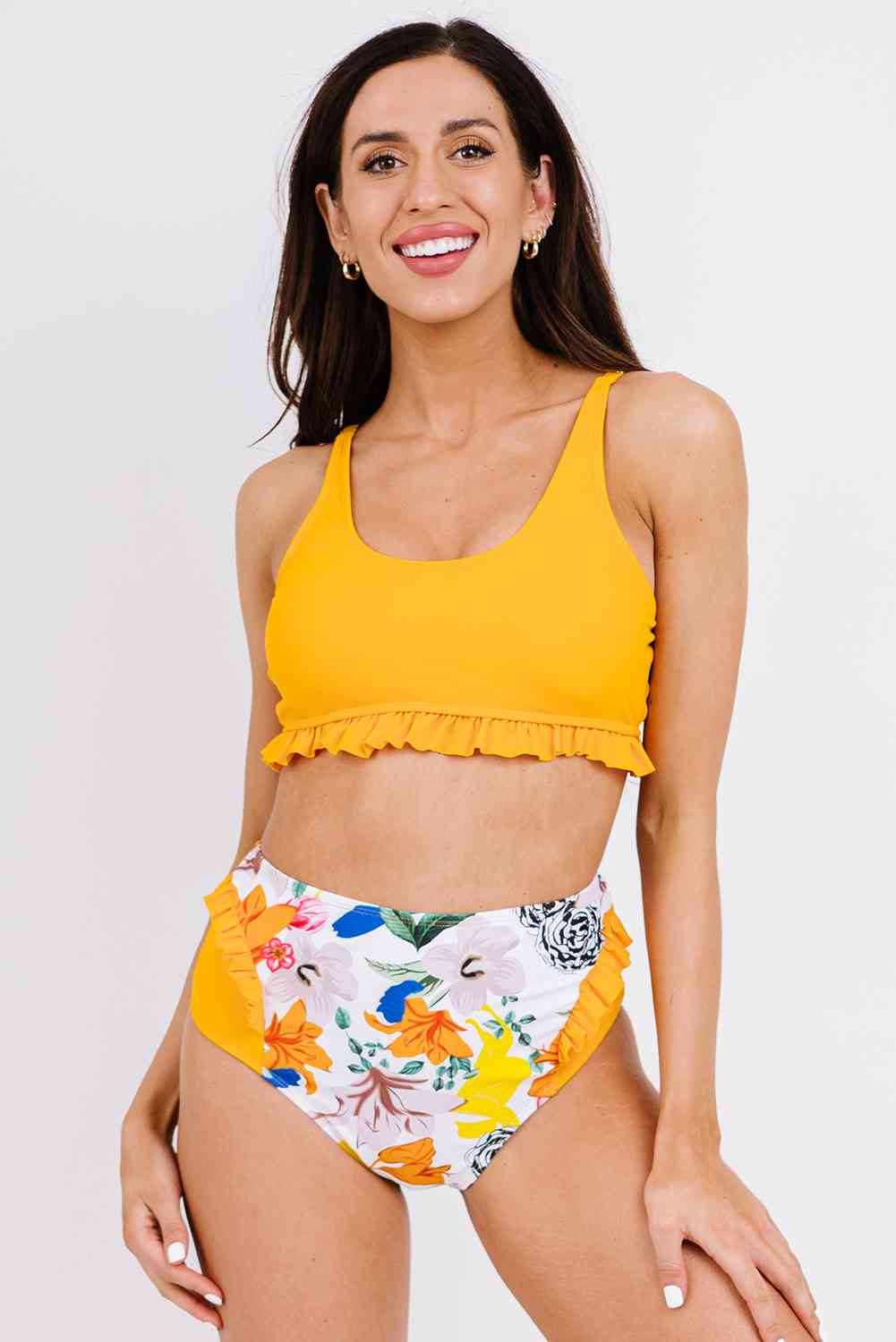 Floral Frill Trim Two-Piece Swim Set - Athleuse