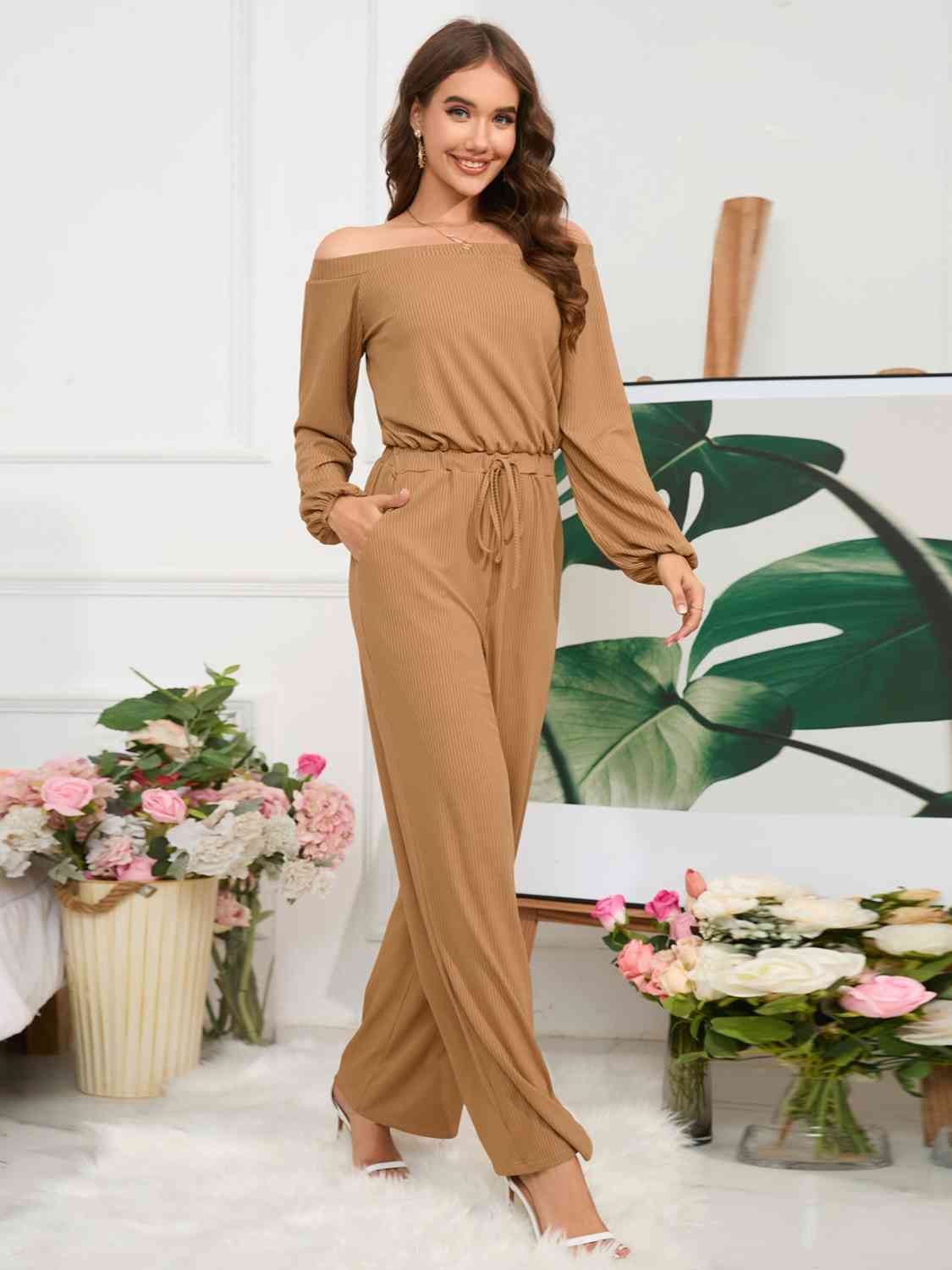 Off-Shoulder Straight Leg Jumpsuit - Athleuse