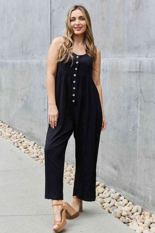 HEYSON All Day Full Size Wide Leg Button Down Jumpsuit in Black - Athleuse