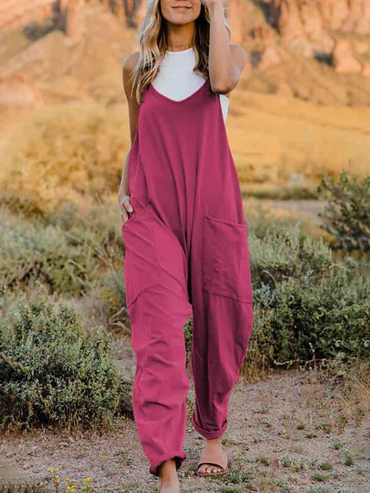 Double Take Full Size Sleeveless V-Neck Pocketed Jumpsuit - Athleuse