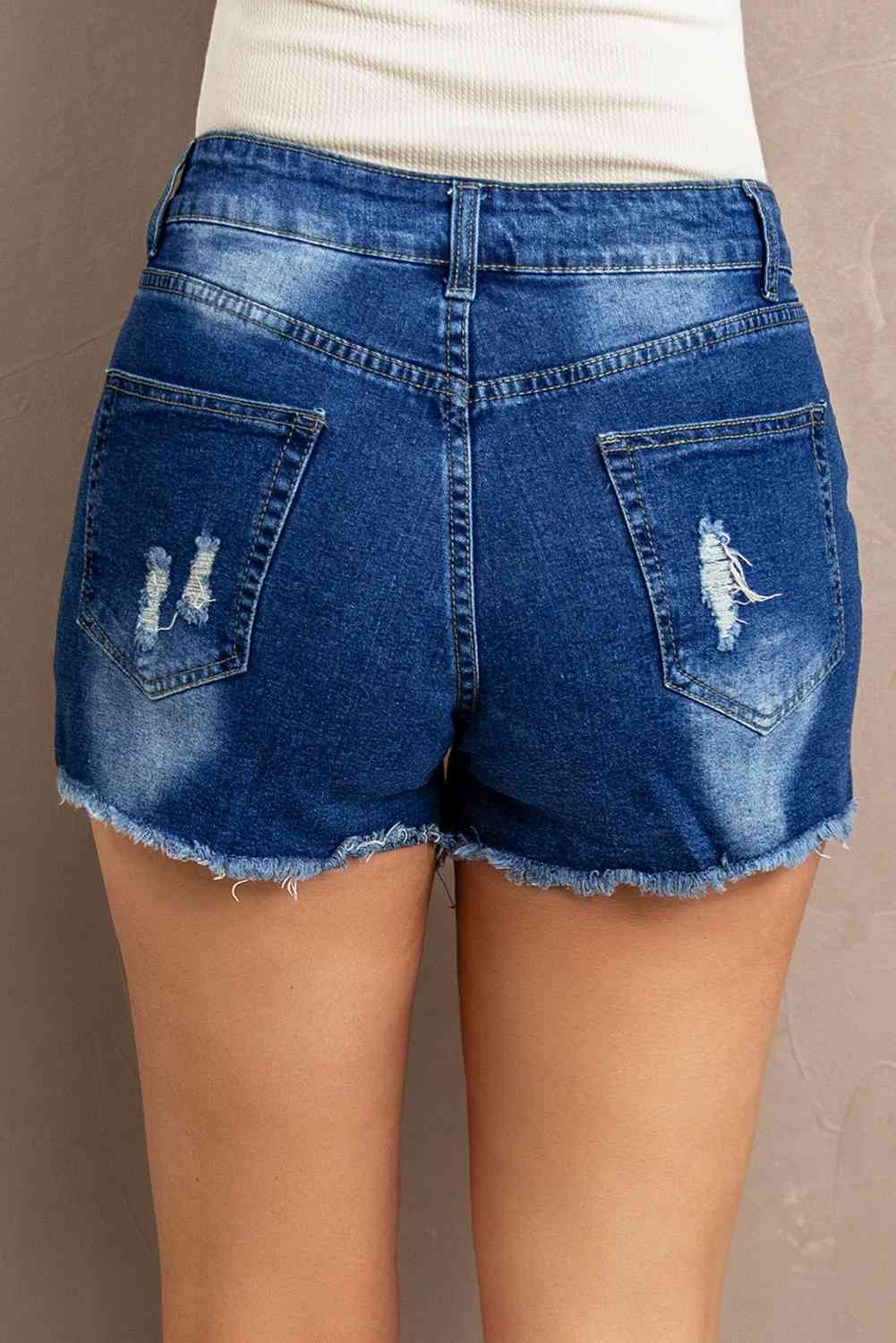 Spliced Lace Distressed Denim Shorts - Athleuse