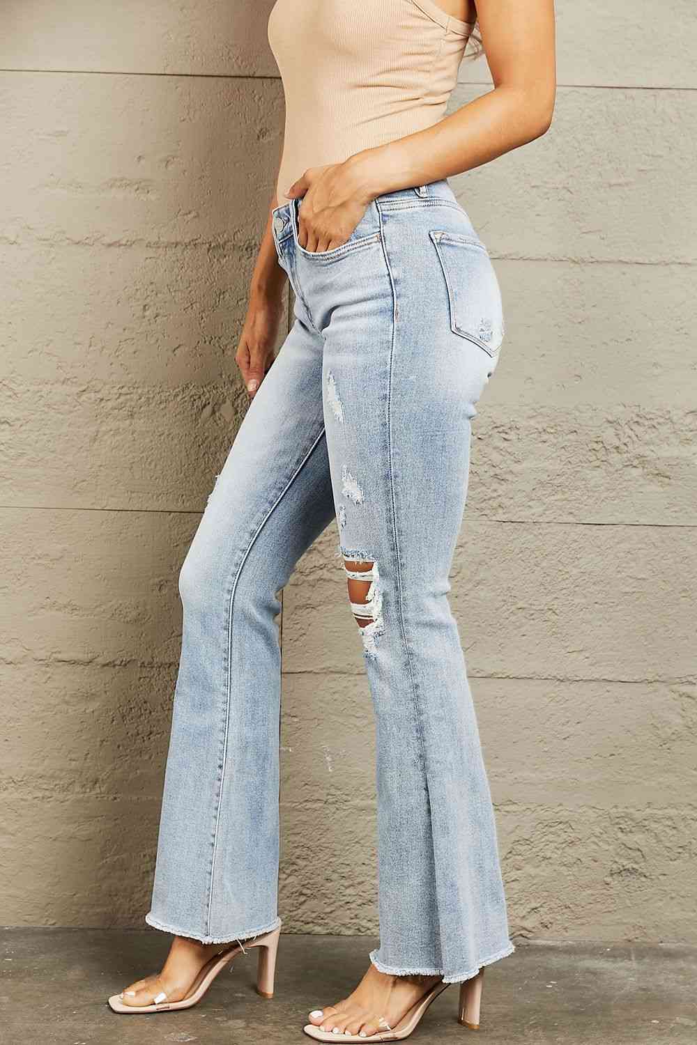 BAYEAS Mid Rise Distressed Flare Jeans - Athleuse