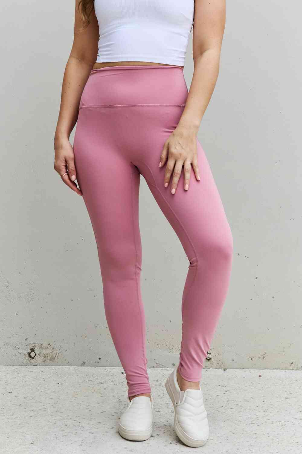 Zenana Fit For You Full Size High Waist Active Leggings in Light Rose - Athleuse