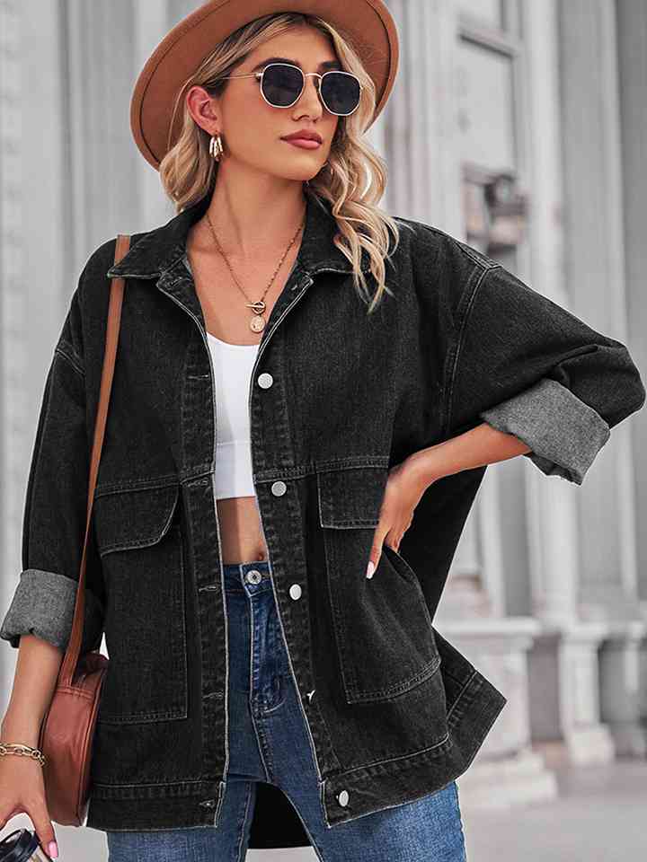 Dropped Shoulder Denim Jacket - Athleuse