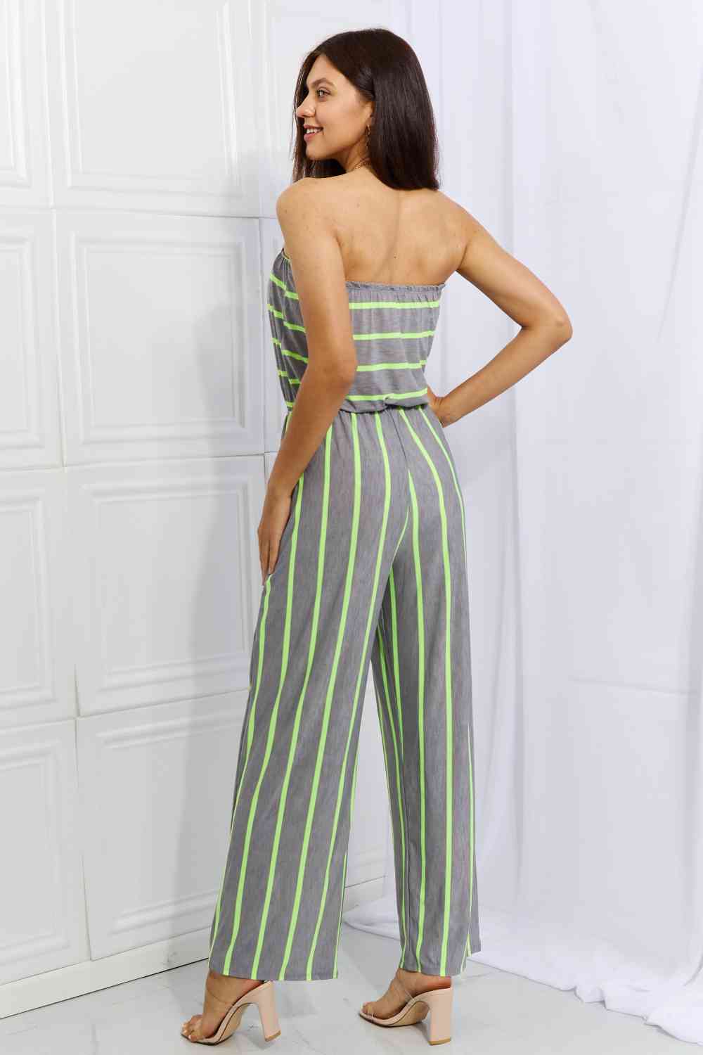 Sew In Love Pop Of Color Full Size Sleeveless Striped Jumpsuit - Athleuse