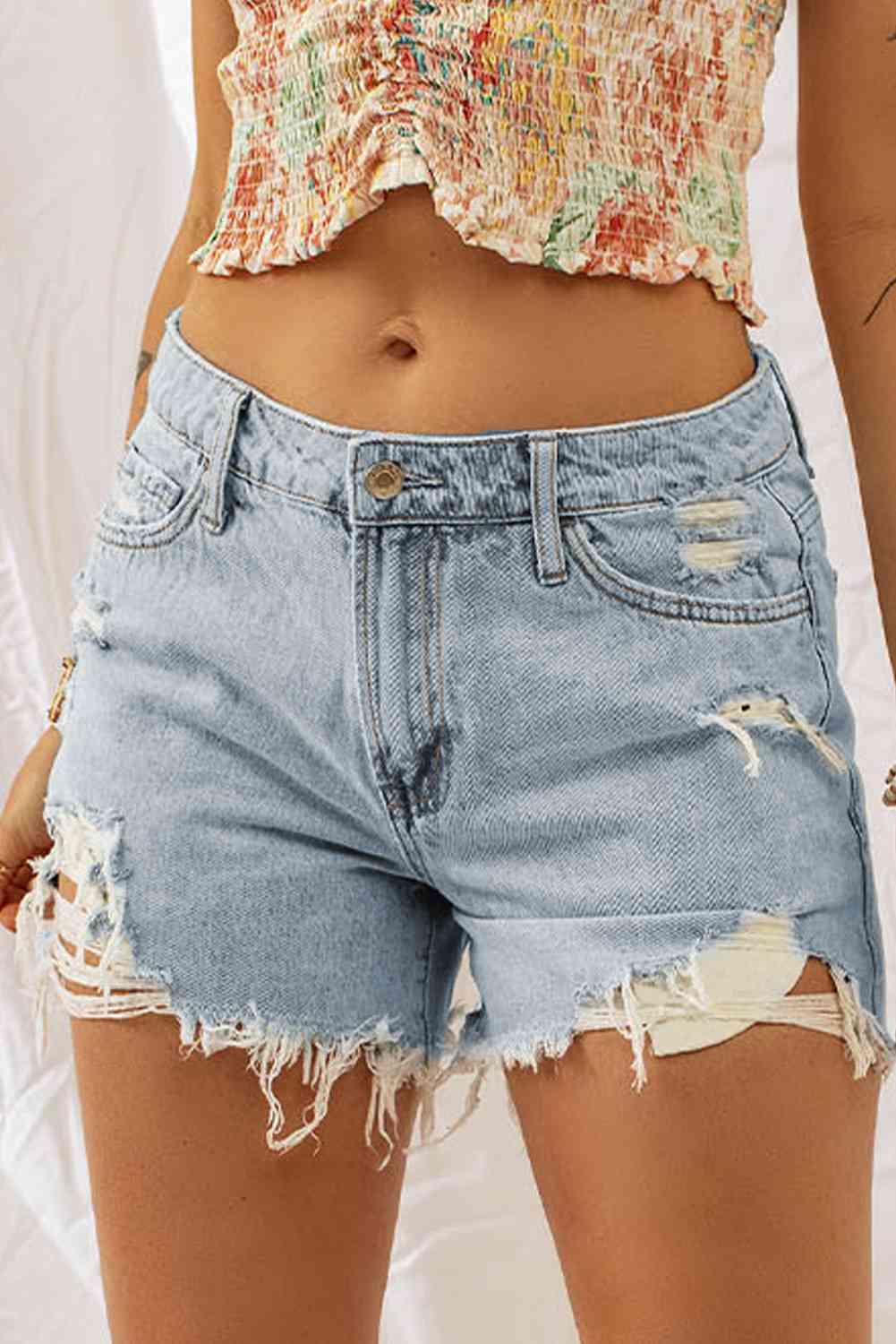 Distressed Denim Shorts - Athleuse