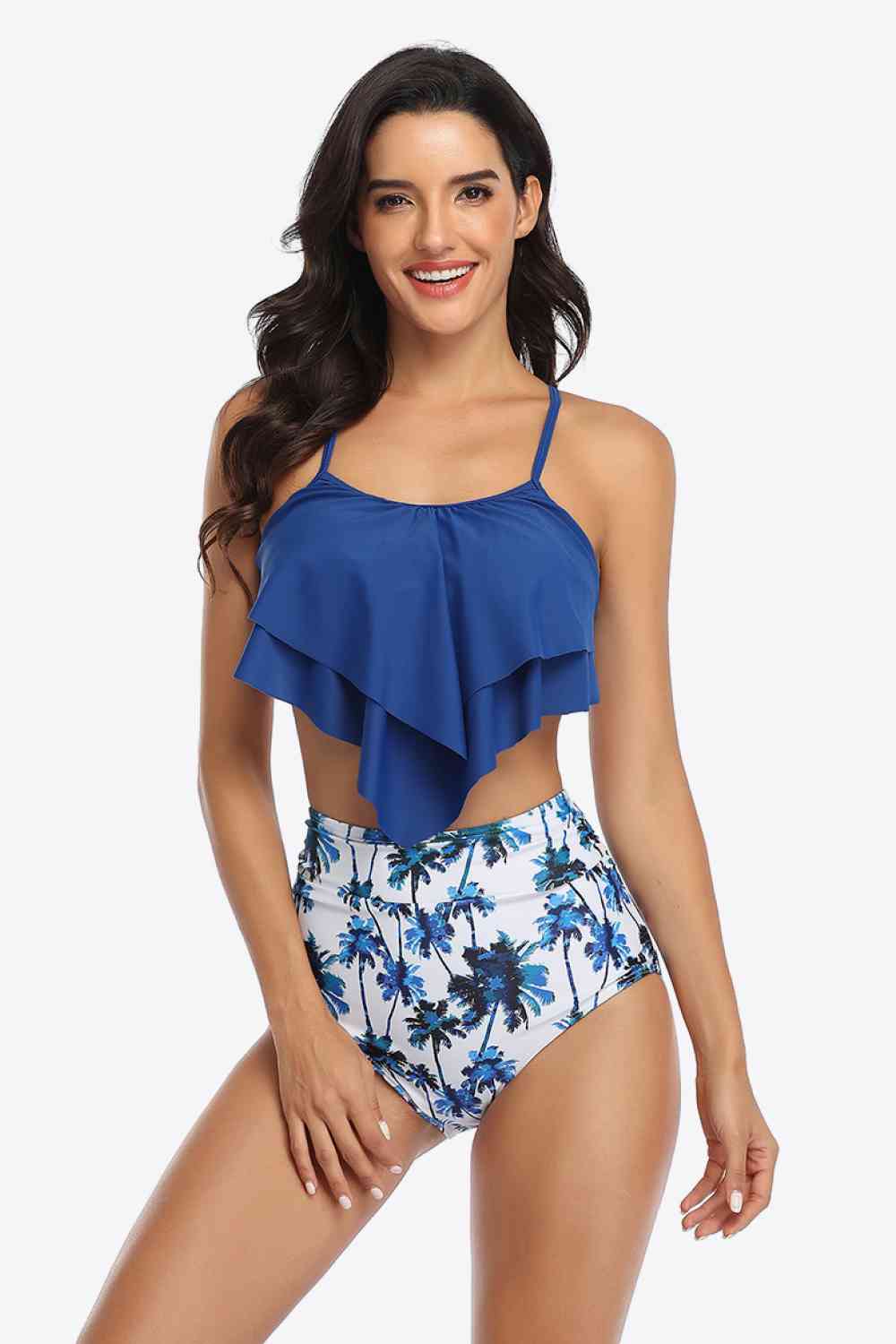 Botanical Print Ruffled Two-Piece Swimsuit - Athleuse