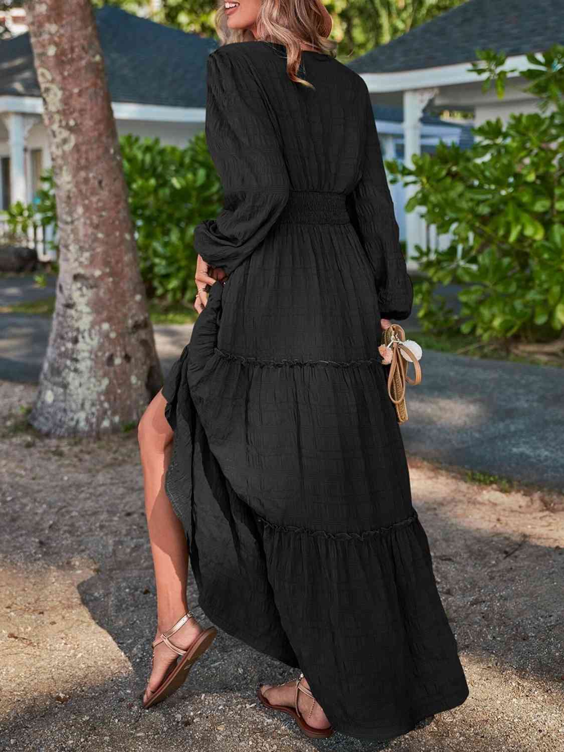 Smocked Waist V-Neck Maxi Dress - Athleuse