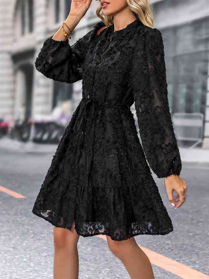 V-Neck Long Sleeve Buttoned Dress - Athleuse