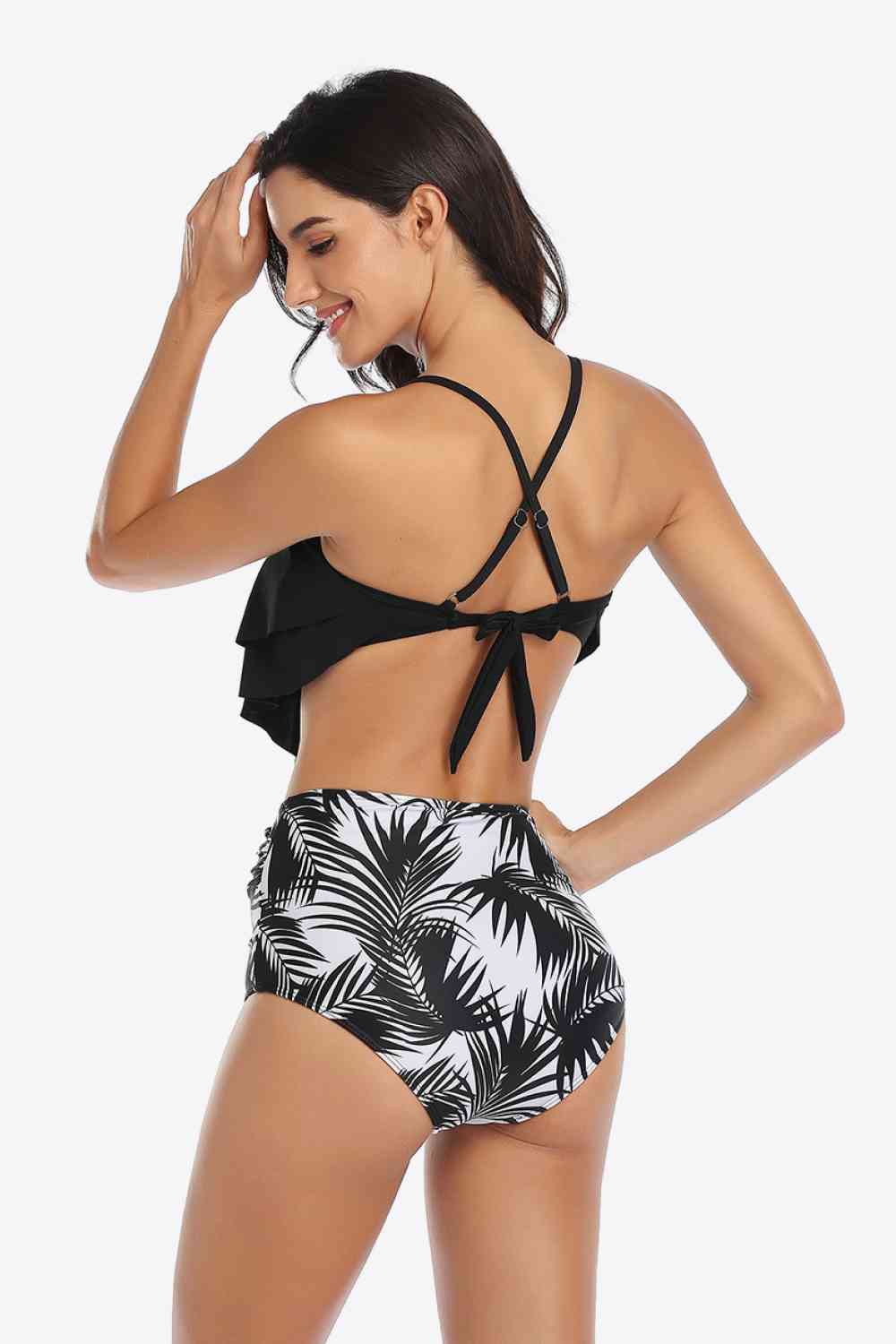 Botanical Print Ruffled Two-Piece Swimsuit - Athleuse