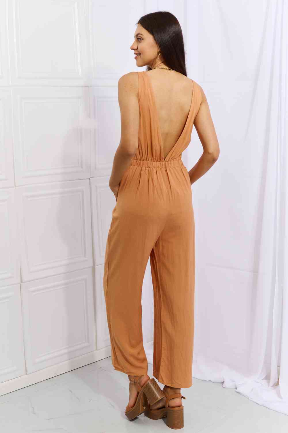 HEYSON Feels Right Cut Out Detail Wide Leg Jumpsuit in Sherbet - Athleuse