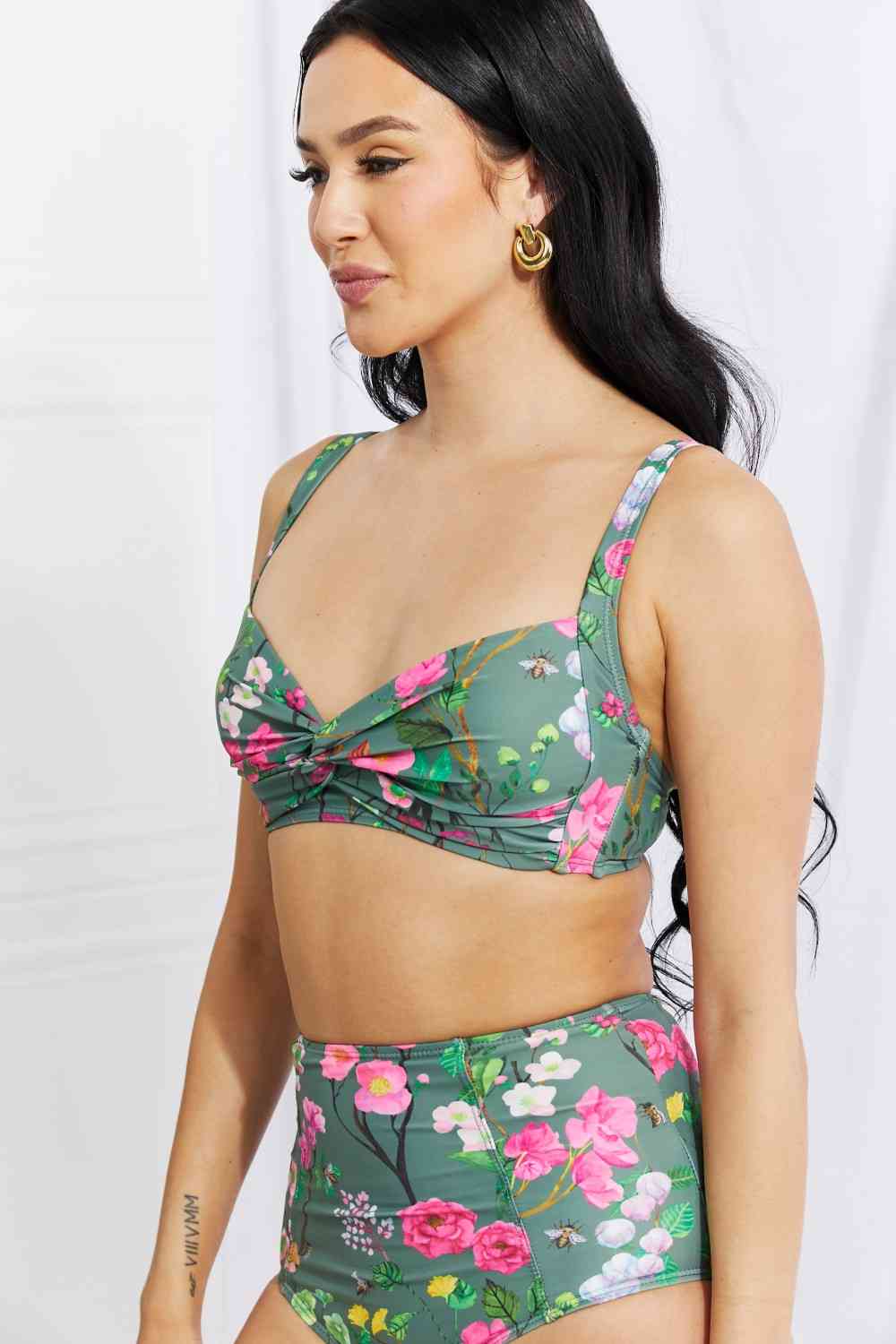 Marina West Swim Take A Dip Twist High-Rise Bikini in Sage - Athleuse