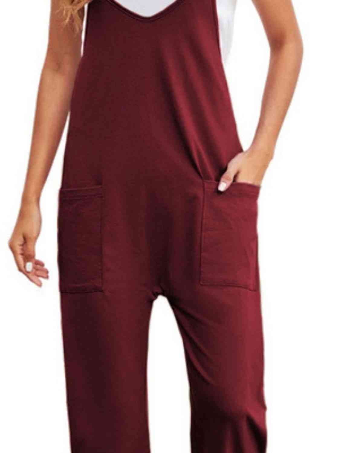 Full Size Spaghetti Strap Straight Leg Jumpsuit with Pockets - Athleuse