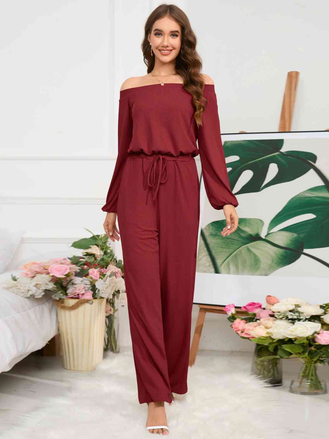 Off-Shoulder Straight Leg Jumpsuit - Athleuse