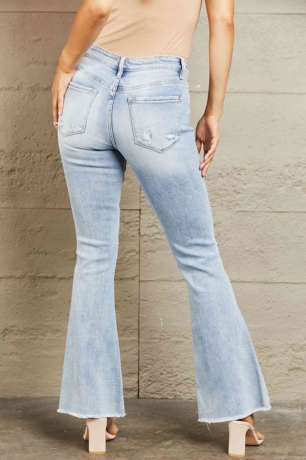 BAYEAS Mid Rise Distressed Flare Jeans - Athleuse