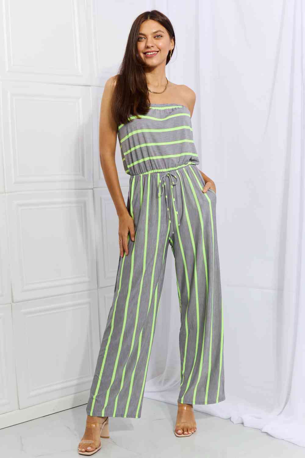 Sew In Love Pop Of Color Full Size Sleeveless Striped Jumpsuit - Athleuse