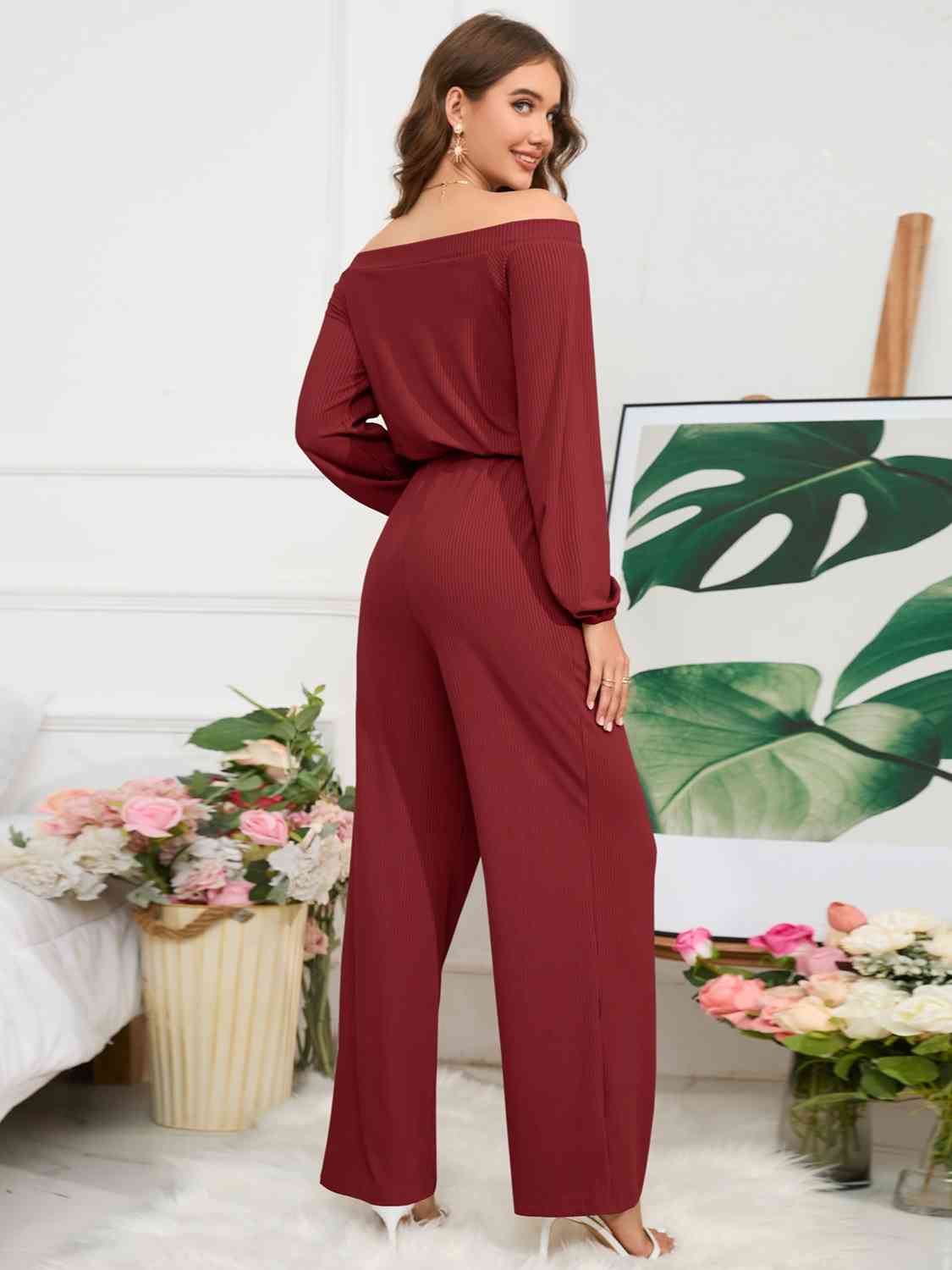 Off-Shoulder Straight Leg Jumpsuit - Athleuse