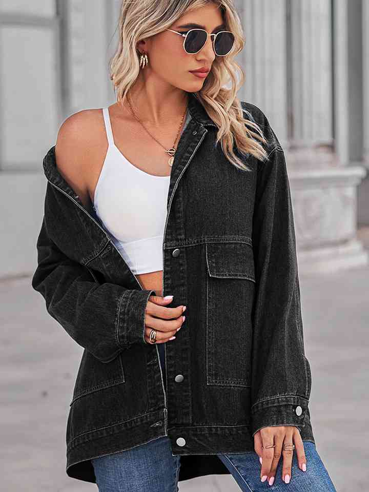 Dropped Shoulder Denim Jacket - Athleuse