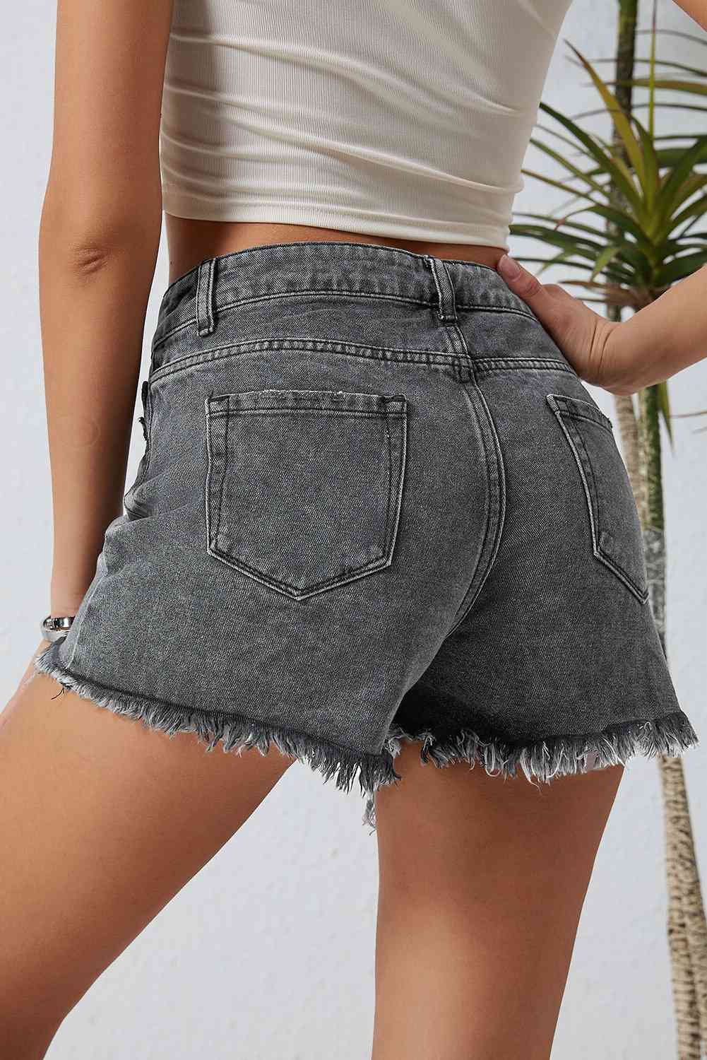 Asymmetrical Distressed Denim Shorts - Athleuse