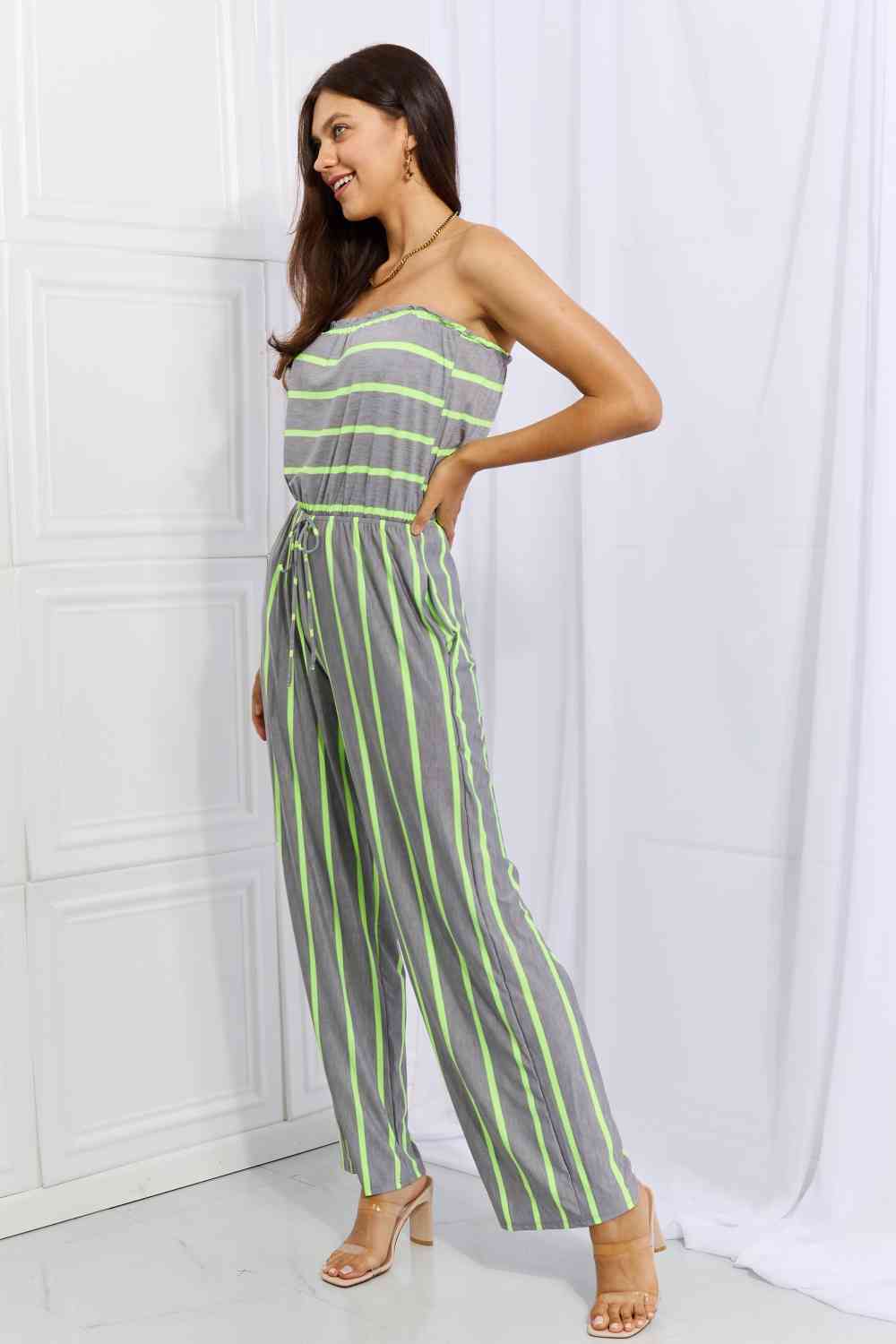 Sew In Love Pop Of Color Full Size Sleeveless Striped Jumpsuit - Athleuse