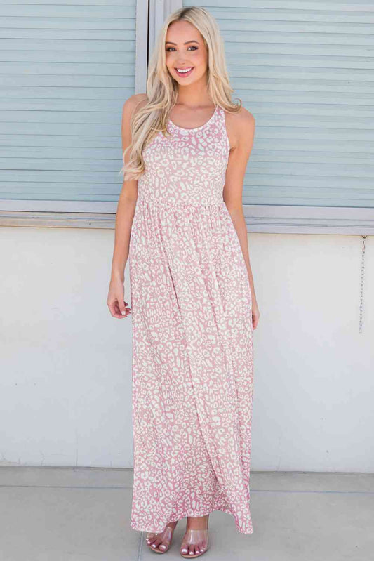 Leopard Round Neck Sleeveless Maxi Dress - Athleuse