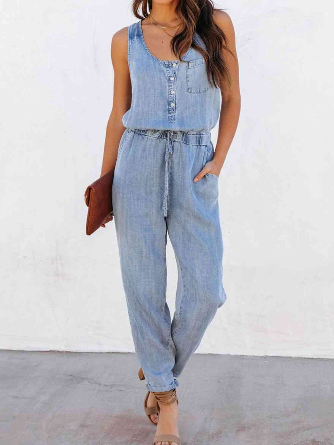 drawstring-waist-jumpsuit - Athleuse