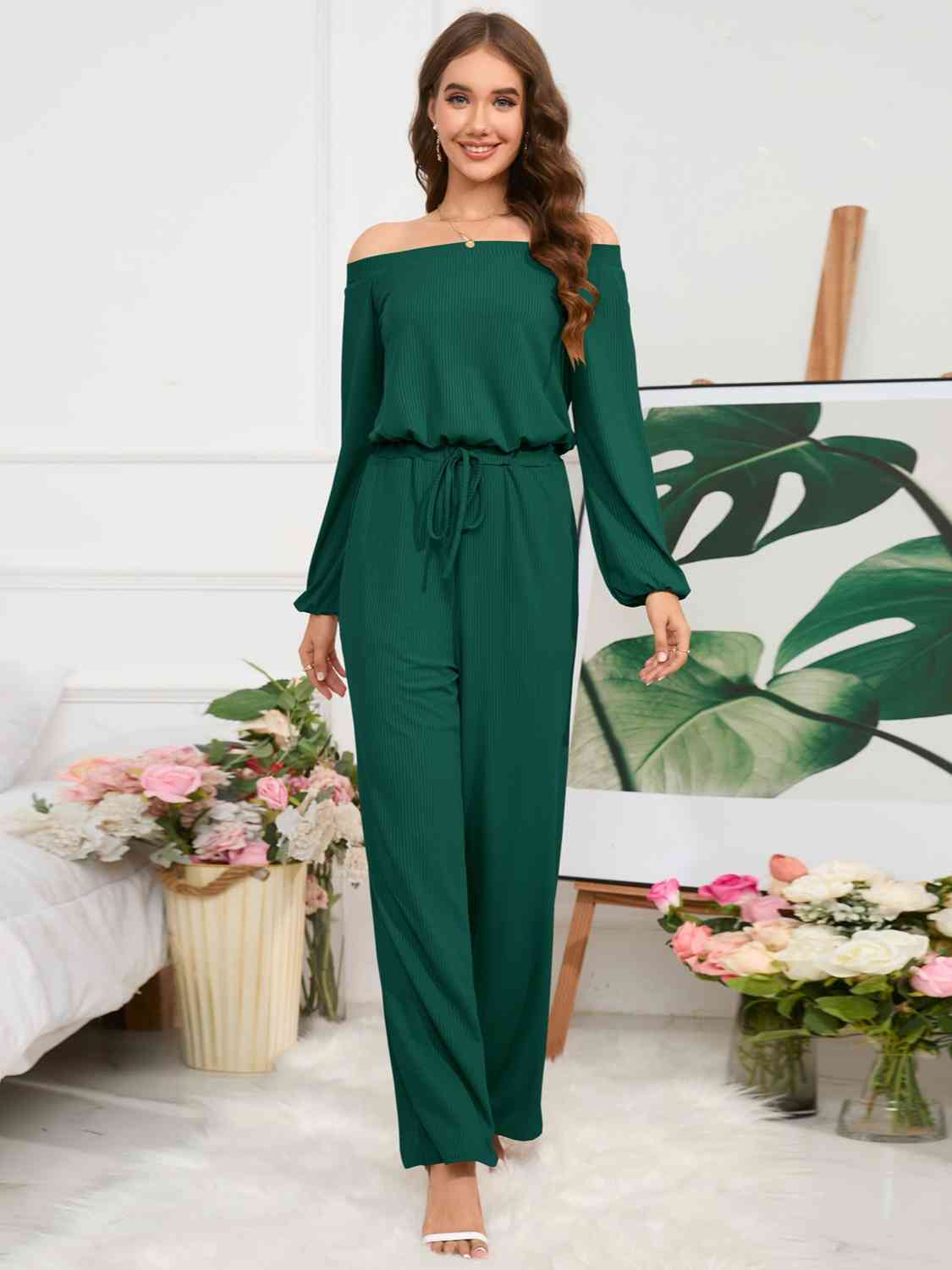 Off-Shoulder Straight Leg Jumpsuit - Athleuse