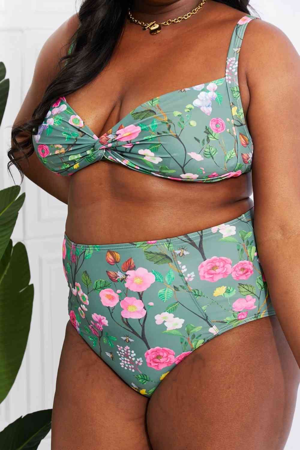 Marina West Swim Take A Dip Twist High-Rise Bikini in Sage - Athleuse