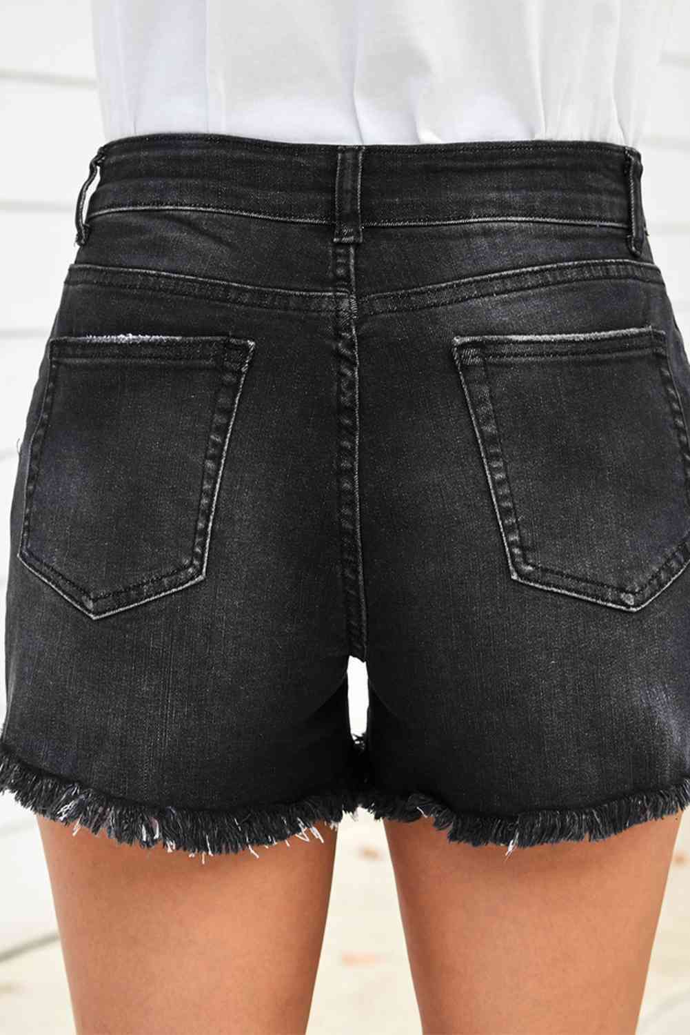 Raw Hem Distressed Denim Shorts with Pockets - Athleuse