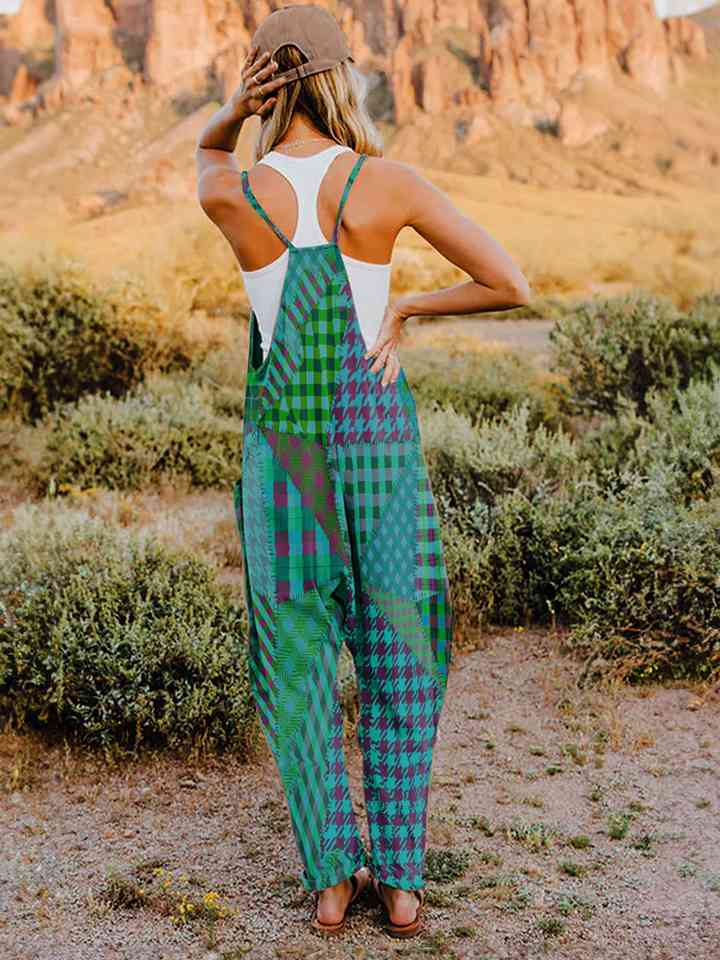 Full Size Printed V-Neck Sleeveless Jumpsuit - Athleuse