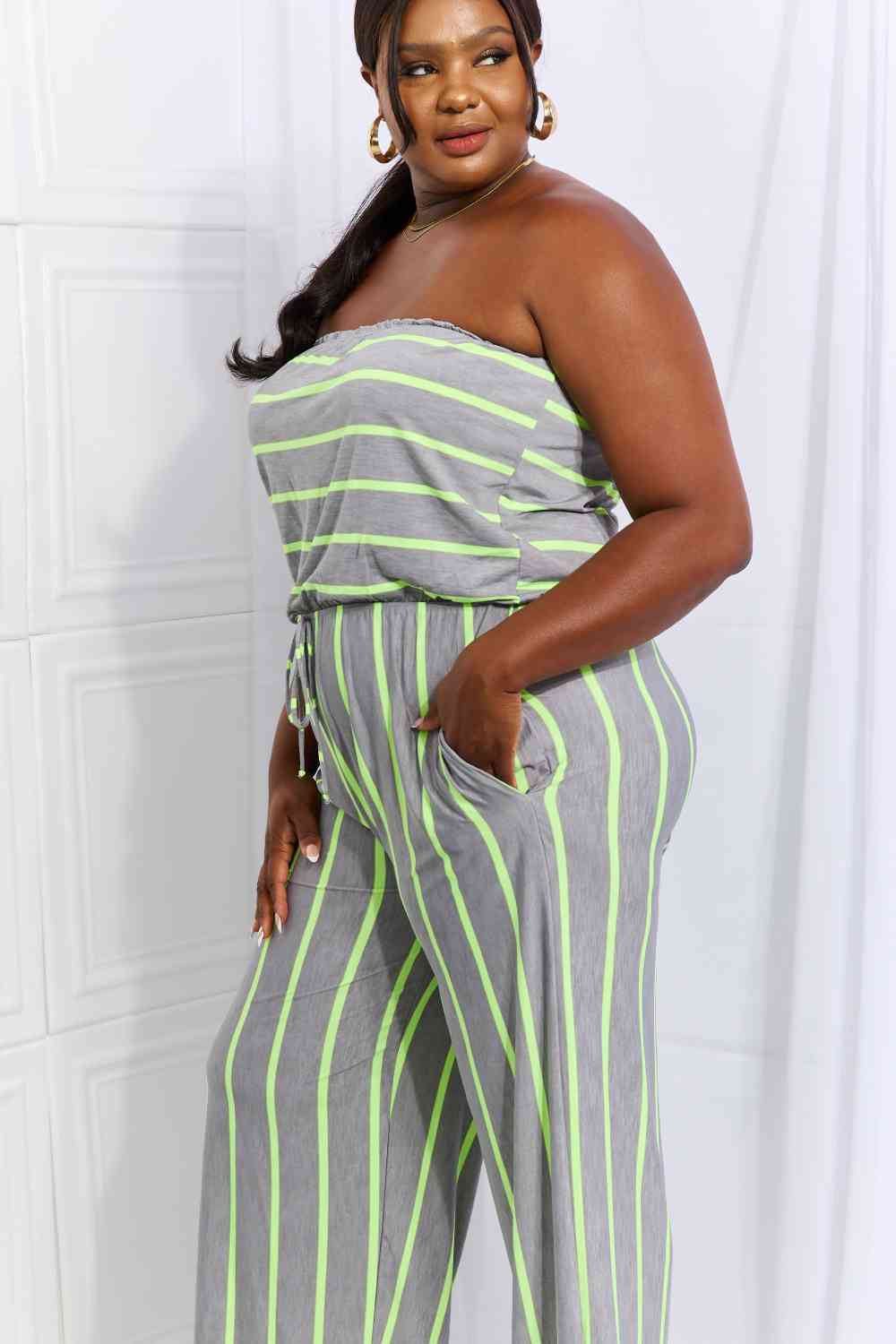 Sew In Love Pop Of Color Full Size Sleeveless Striped Jumpsuit - Athleuse